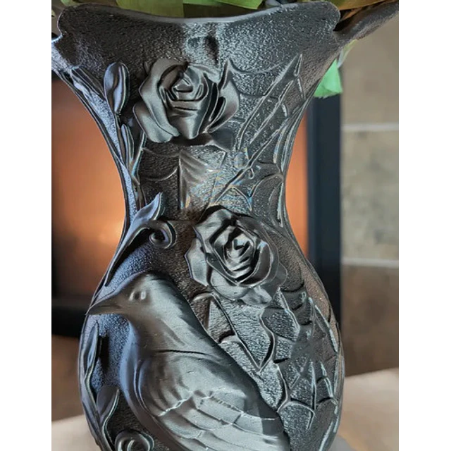 Macetero Estilo Gótico Gris Oscuro Gótico Con Relieve De Aves Y Flores