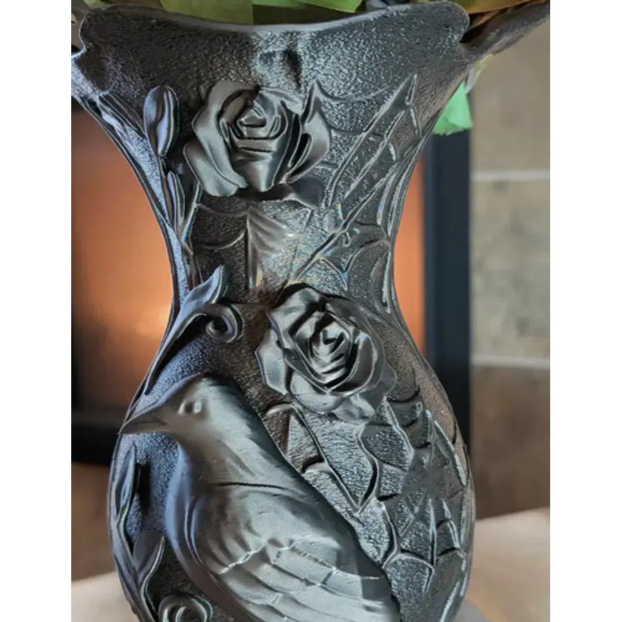Macetero Estilo Gótico Gris Oscuro Gótico Con Relieve De Aves Y Flores