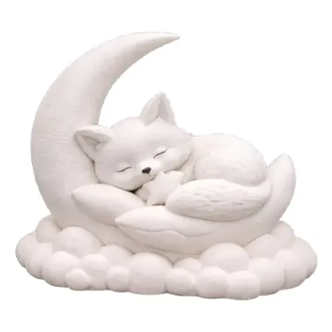 Escultura Decorativa- Zorro Durmiendo En La Luna 1