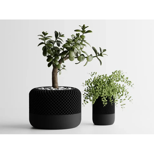 Figura Decorativa Maceta De Plantas Negra