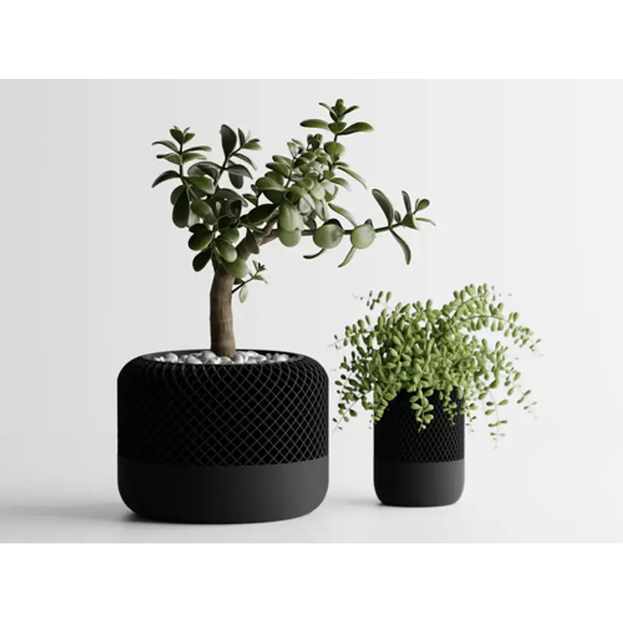 Figura Decorativa Maceta De Plantas Negra