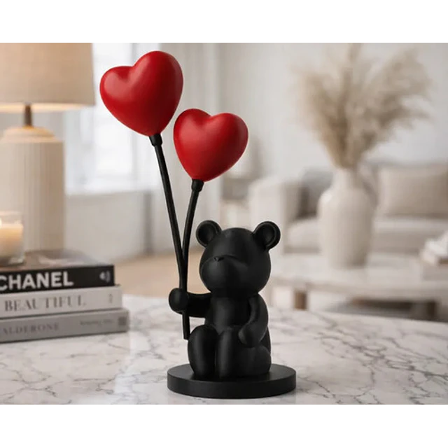 Escultura Decorativa- Oso Globos De Corazón