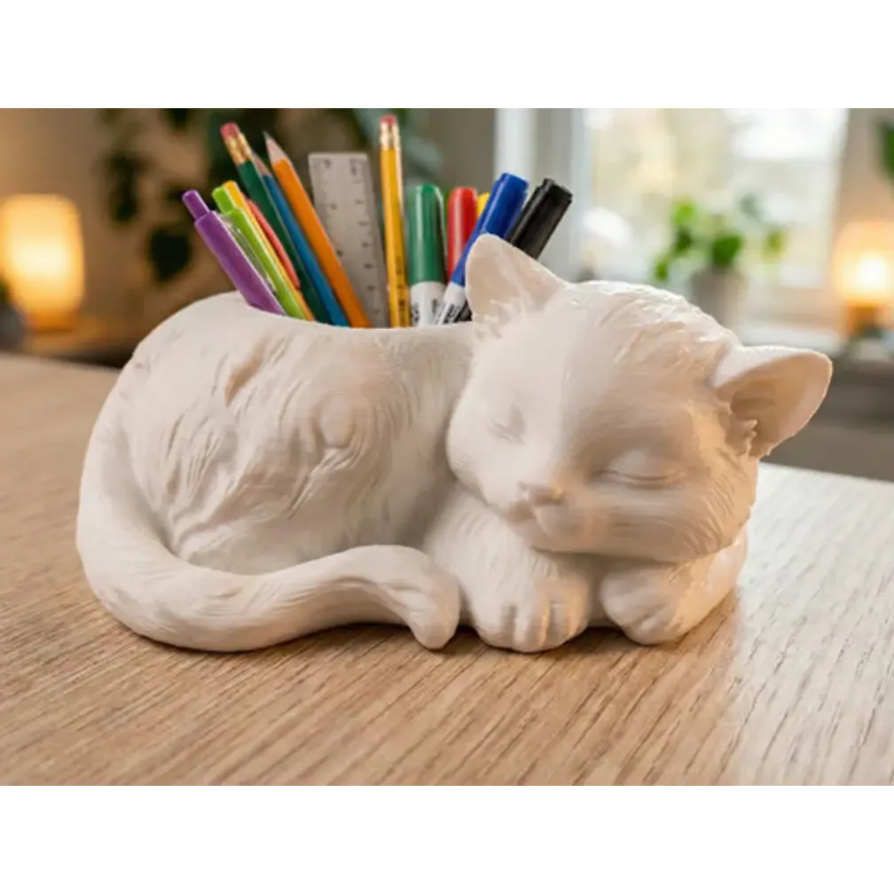 Portalápices- Gato Blanco Durmiente 3