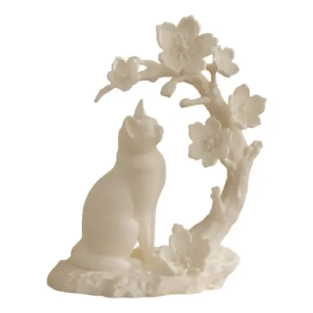 Escultura Decorativa Prints Patro- Gato Con Flores De Cerezo 1