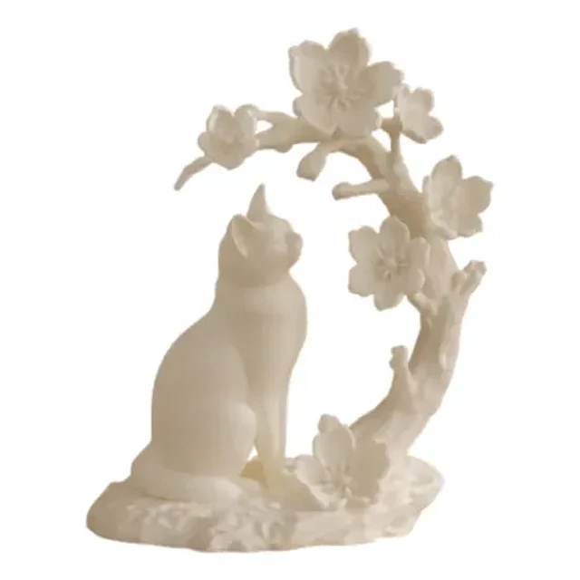 Escultura Decorativa Prints Patro- Gato Con Flores De Cerezo
