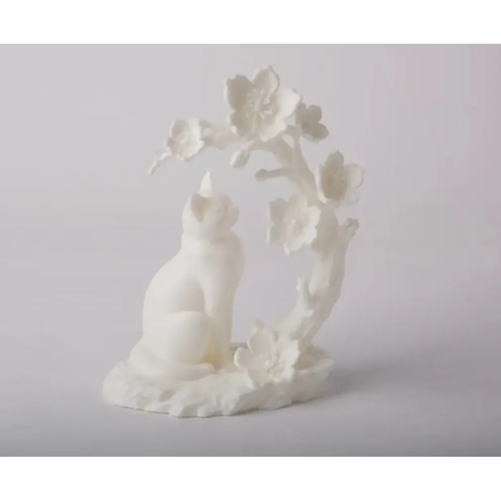 Escultura Decorativa Prints Patro- Gato Con Flores De Cerezo 3