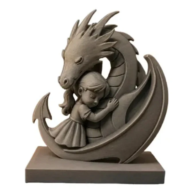 Escultura Decorativa Prints Patro- Abrazo Niña Y Dragón 1