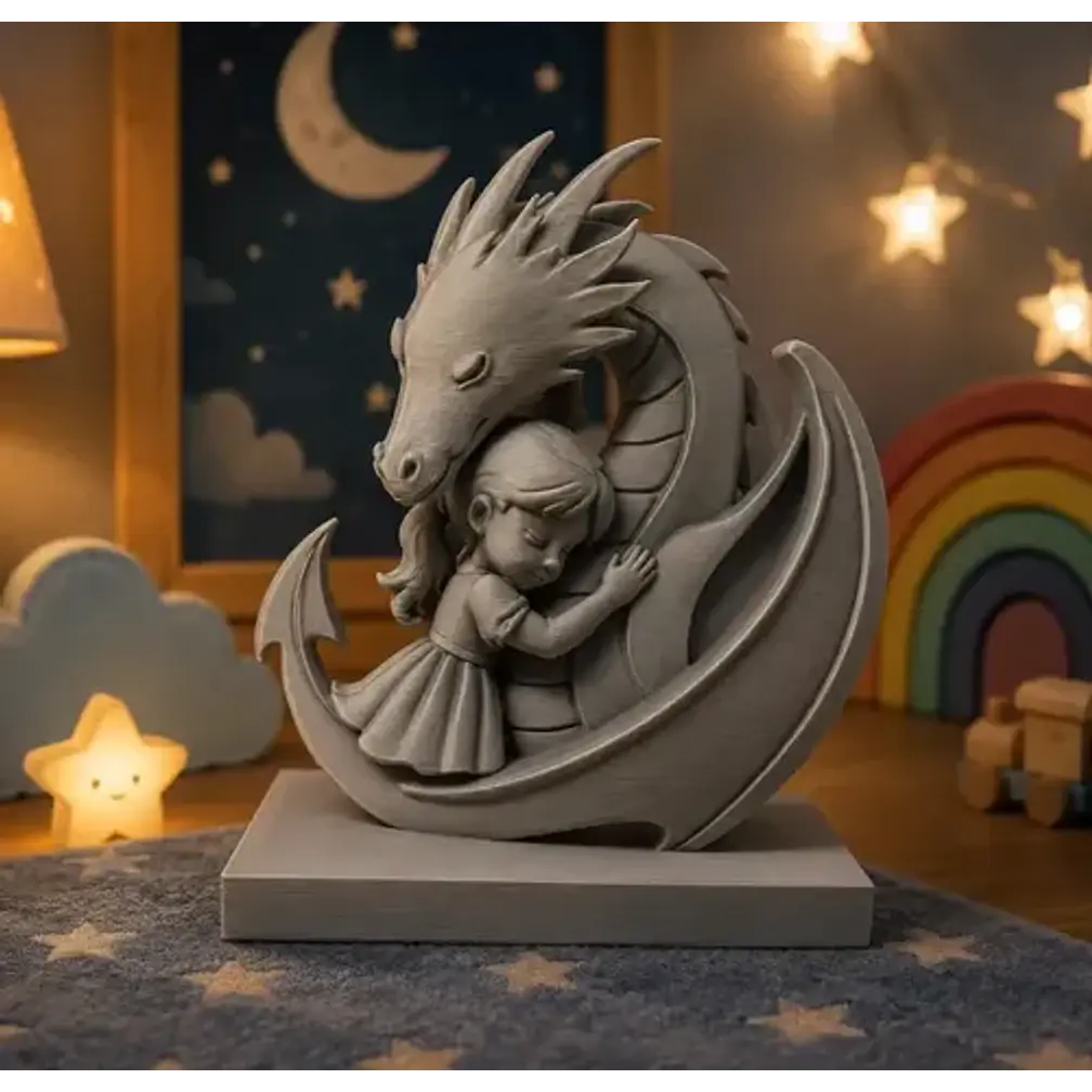 Escultura Decorativa Prints Patro- Abrazo Niña Y Dragón 2