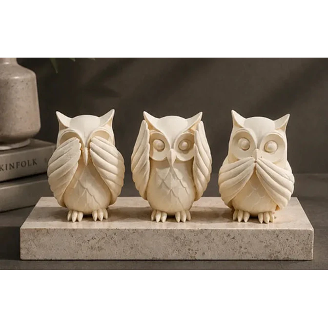Escultura Decorativa Prints Patro- 3 Búhos Sabios 4