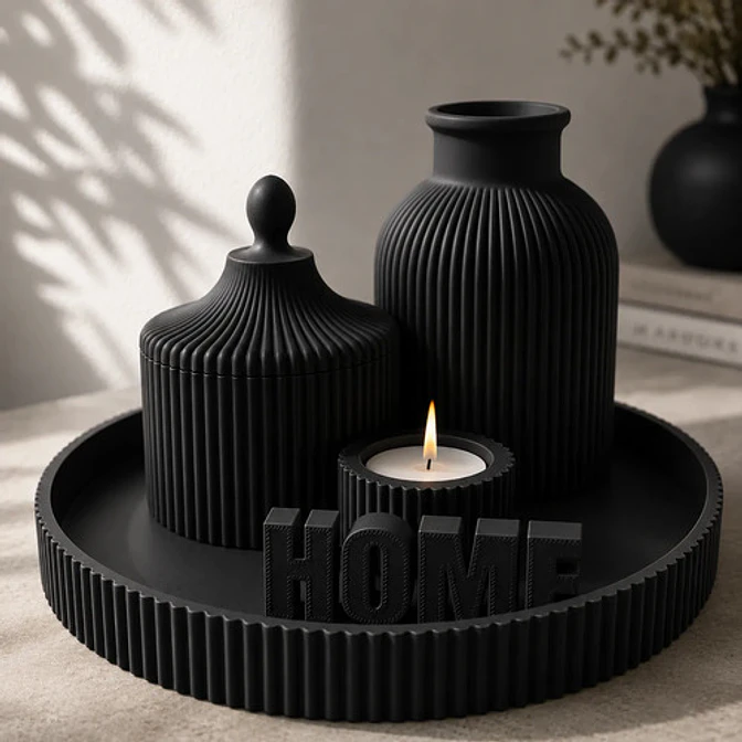 Set Decorativo Nórdico Blanco Florero Bandeja Y Portavela 2