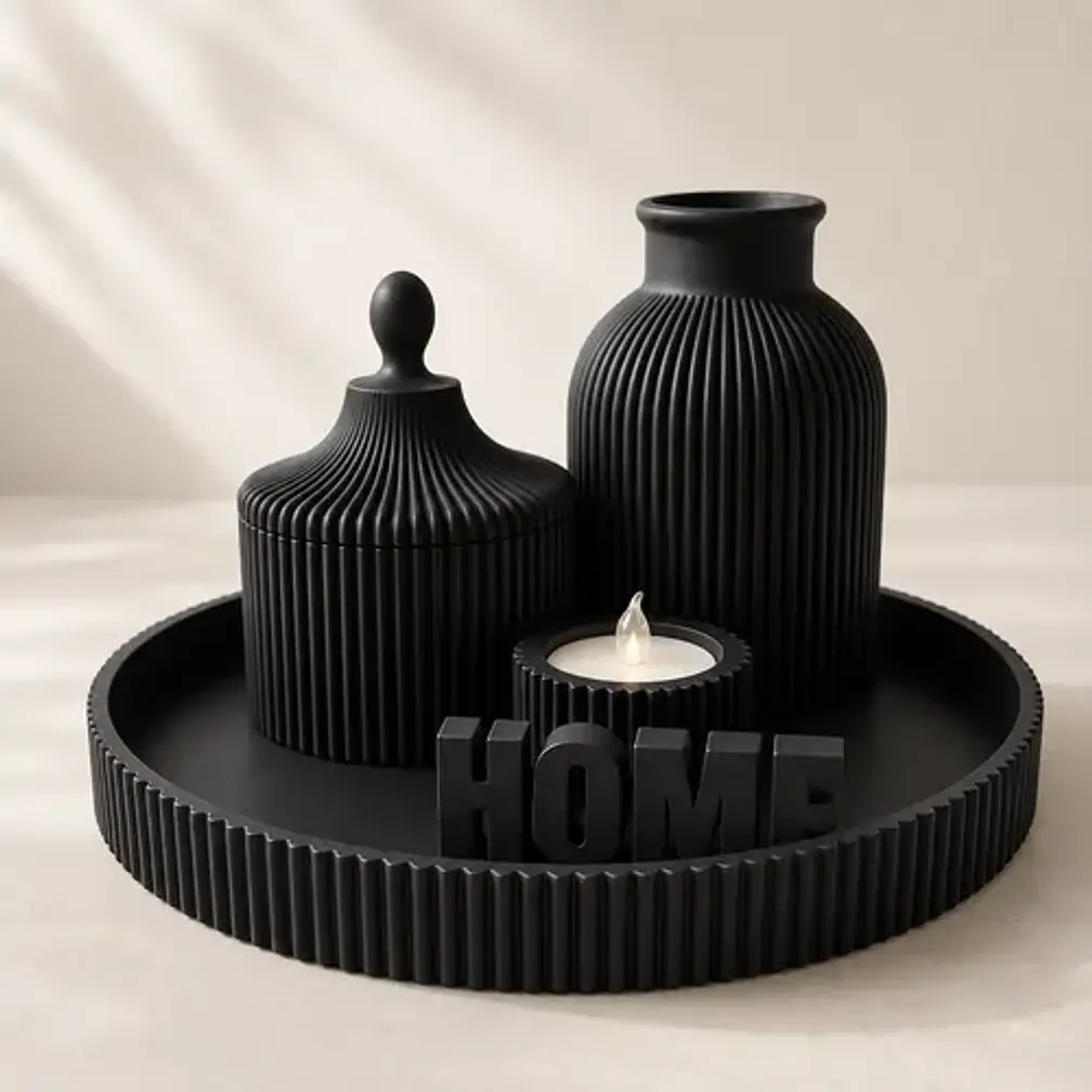 Set Decorativo Nórdico Blanco Florero Bandeja Y Portavela 3