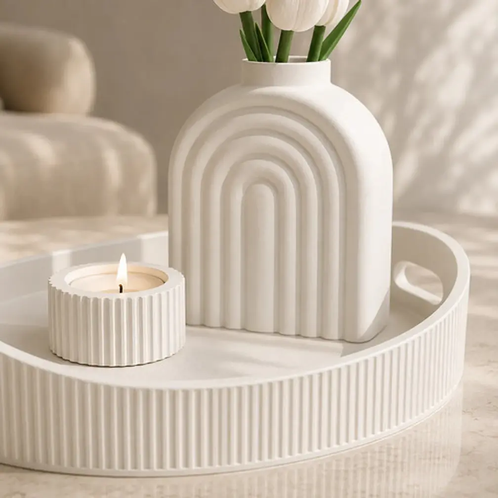 Set Decorativo Moderno Negro Florero Portavela Y Bandeja 2
