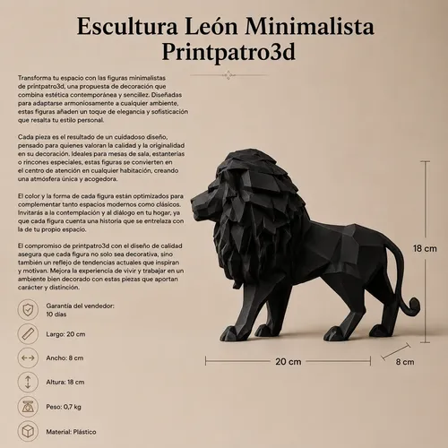 Escultura León Minimalista Réplica Printpatro3d - Foto 6