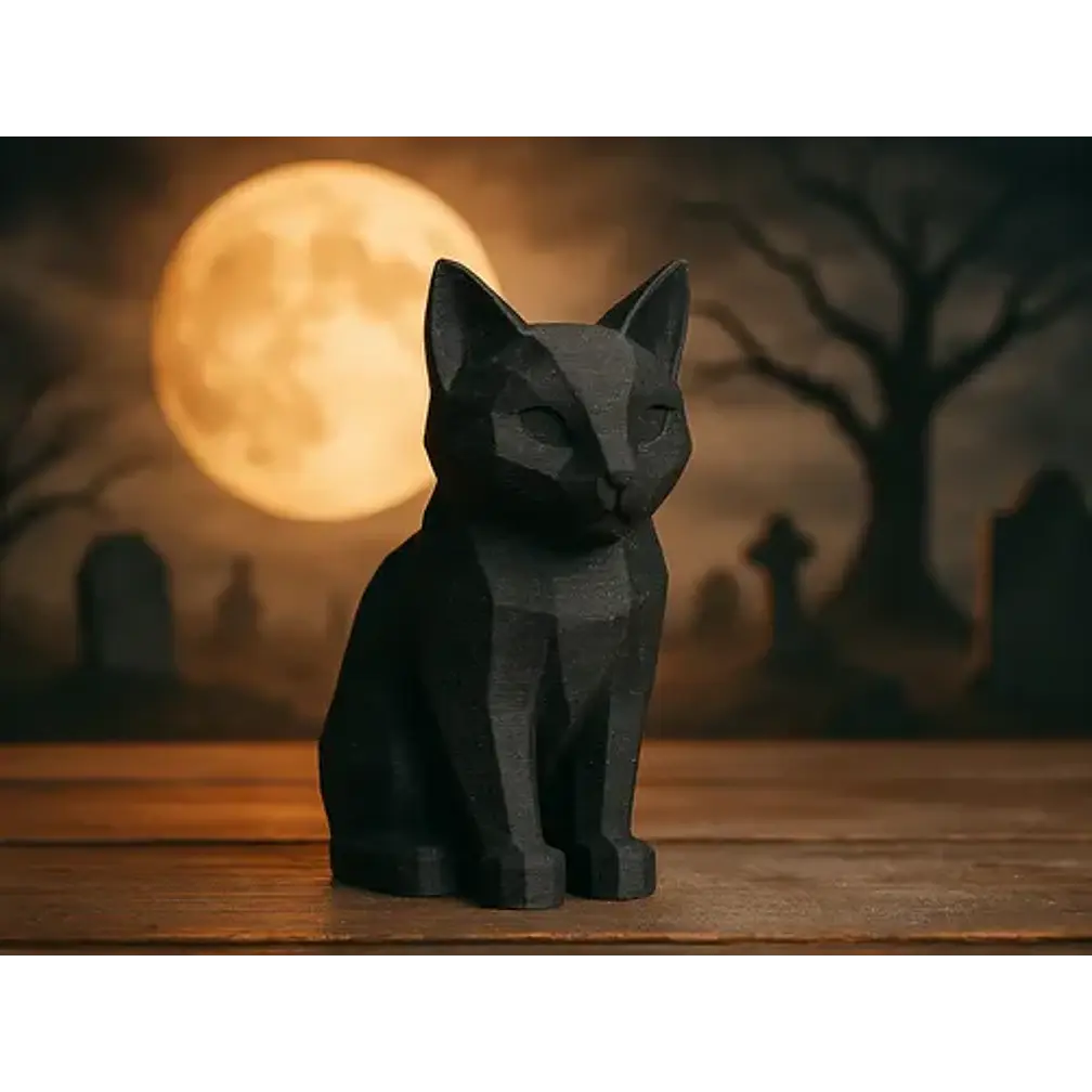 Gato Negro Estilo Poligonal - Decoración Fiesta Halloween 2