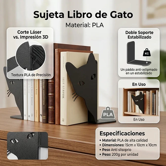 Sujeta Libros - Gato Asomándose 4