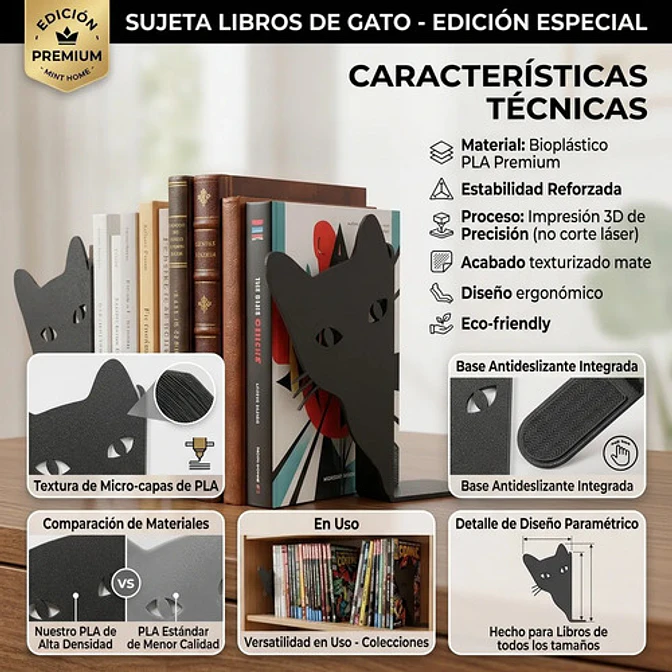 Sujeta Libros - Gato Asomándose 6