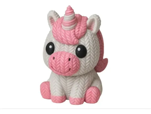 Figura Decoración- Unicornio De Punto Blanco Con Rosa
