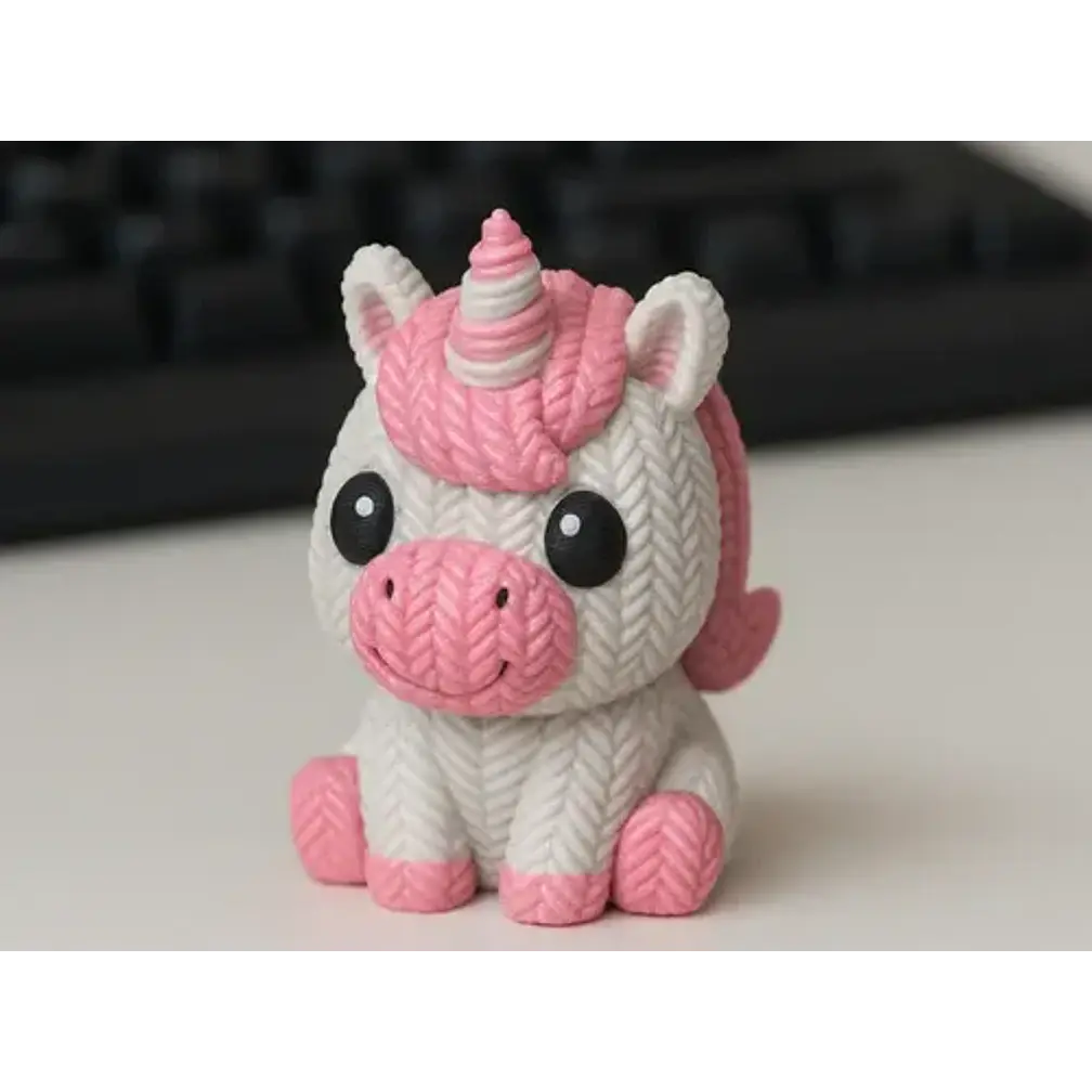 Figura Decoración- Unicornio De Punto Blanco Con Rosa 2