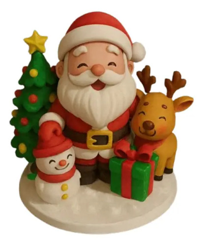 Figura Navideña - Diorama Papá Noel, Reno Y Muñero De Nieve