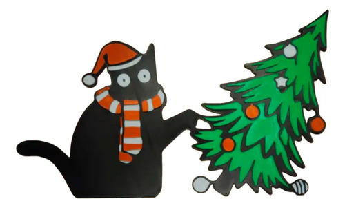 Adorno Esquinero De Puerta - Gato Negro Vs Árbol De Navidad