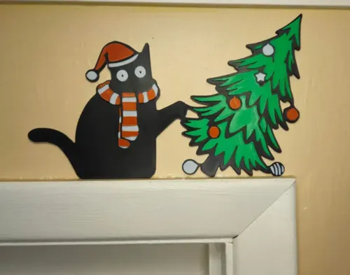Adorno Esquinero De Puerta - Gato Negro Vs Árbol De Navidad - Foto 2