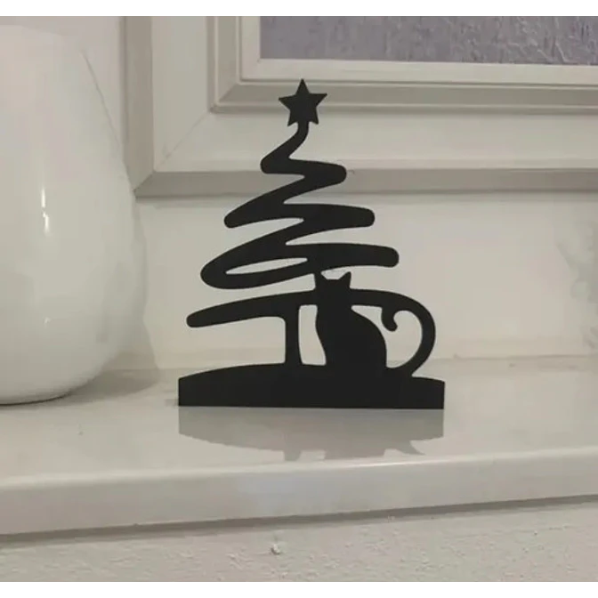 Adorno - Árbol Y Gato De Navidad Minimalista 2