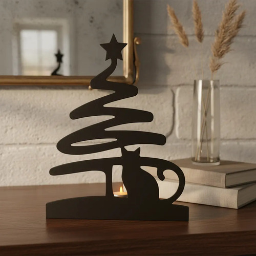 Adorno - Árbol Y Gato De Navidad Minimalista - Foto 3