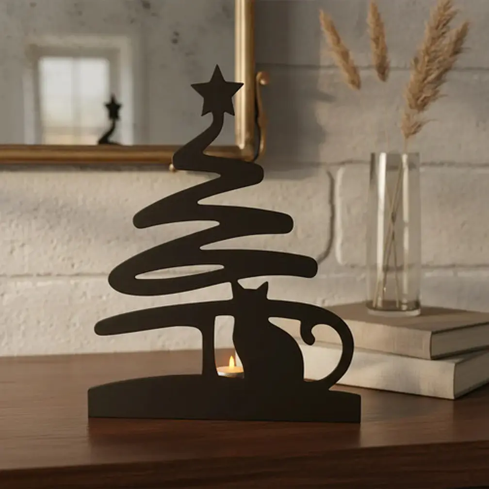 Adorno - Árbol Y Gato De Navidad Minimalista 3
