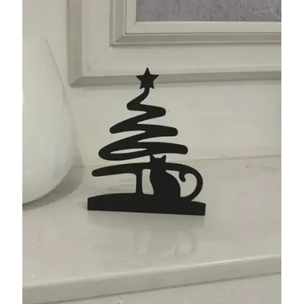 Adorno - Árbol Y Gato De Navidad Minimalista 4