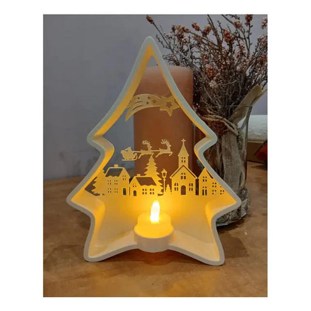 Portavelas Led- Árbol Navideño Blanco