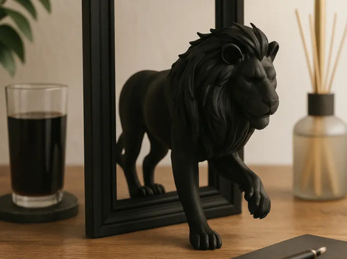 Escultura- León Negro Rompiendo El Marco - Foto 3