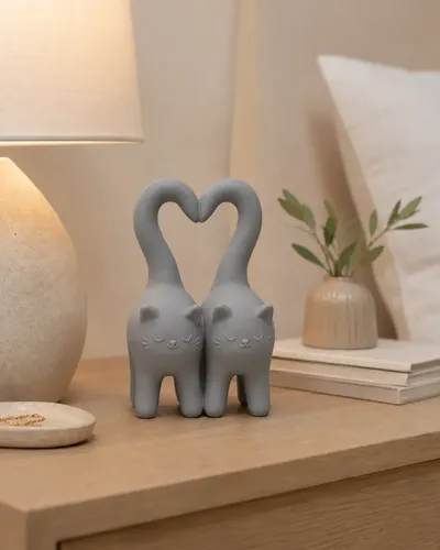 Figura Decorativa - Gatitos Con Cola Corazón