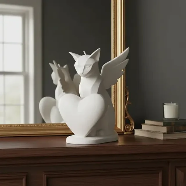 Figura Decoración- Escultura Gato Alado Moderno