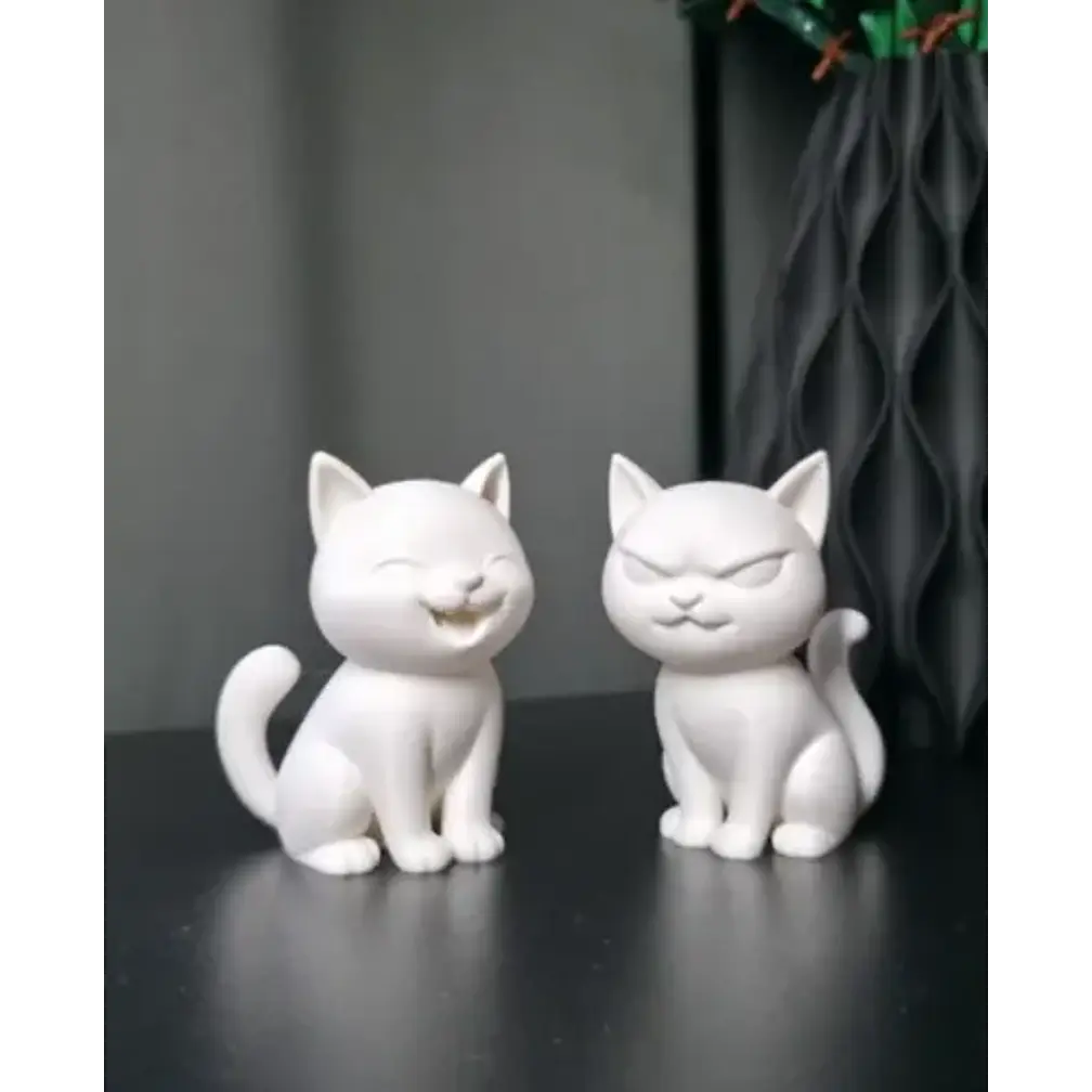 Pack De 2 Esculturas Gatos Felices Y Gruñones 2