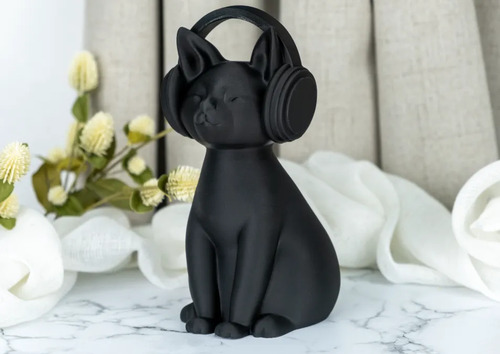 Escultura Gato Con Auriculares