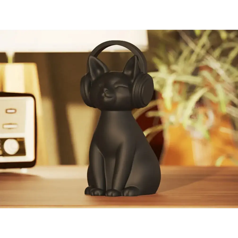 Escultura Gato Con Auriculares 2