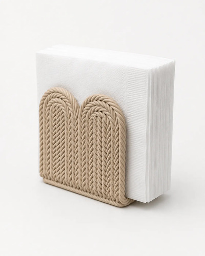 Servilletero Beige Moderno Efecto Tejido Decoración Mesa.