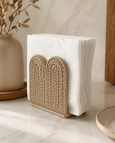 Servilletero Beige Moderno Efecto Tejido Decoración Mesa. - Foto 3