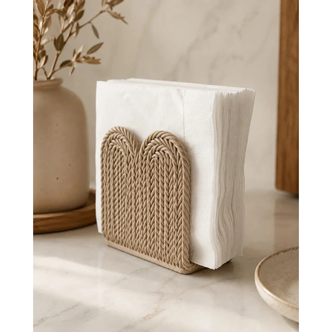 Servilletero Beige Moderno Efecto Tejido Decoración Mesa. 3