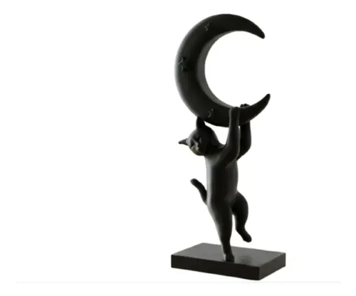 Escultura- Gato Juguetón En La Luna