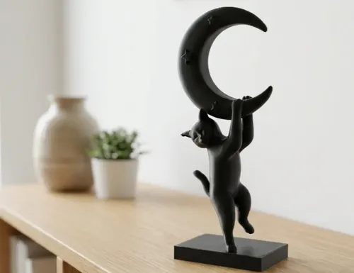 Escultura- Gato Juguetón En La Luna - Foto 2