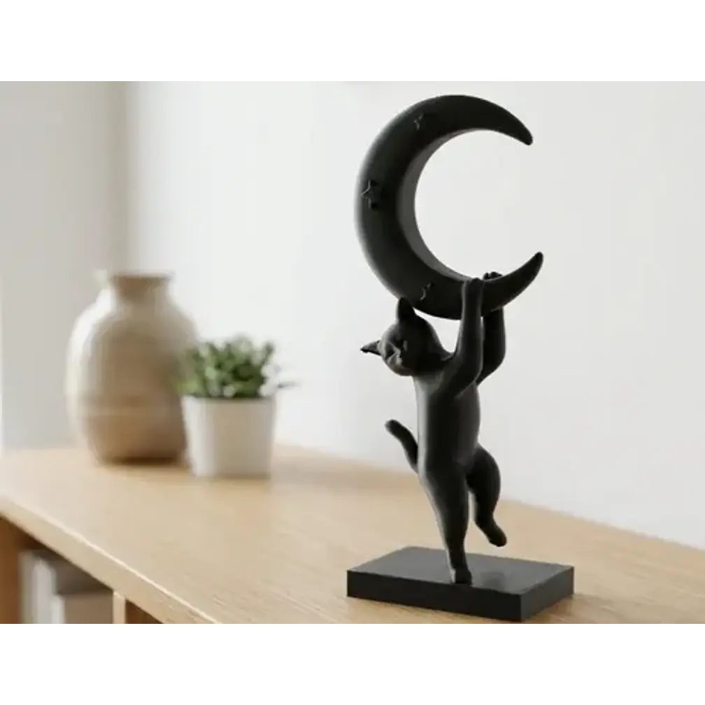 Escultura- Gato Juguetón En La Luna 2