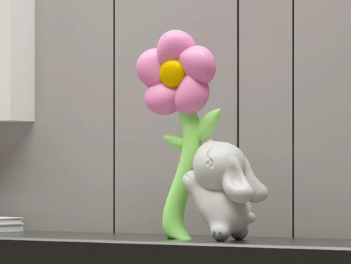 Figura Decorativo De Conejito De Pascua Y Flores