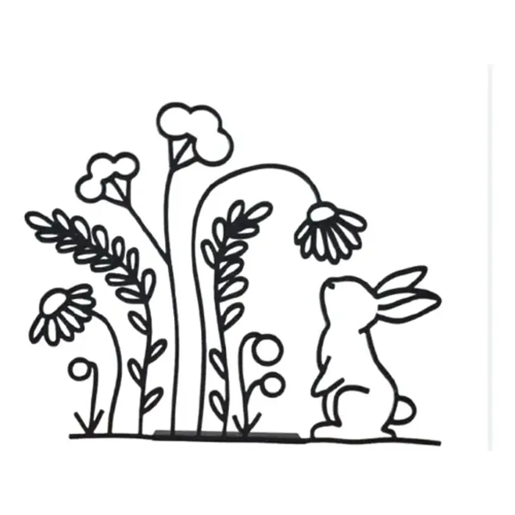 Figura Decorativa De Conejo Con Flores Y Soporte 1