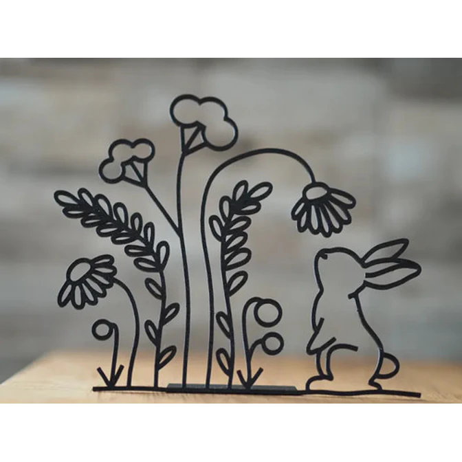 Figura Decorativa De Conejo Con Flores Y Soporte 2