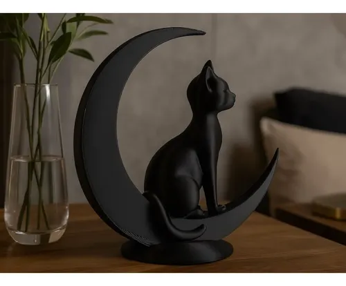 Escultura Gato Sentado En La Luna - Foto 2