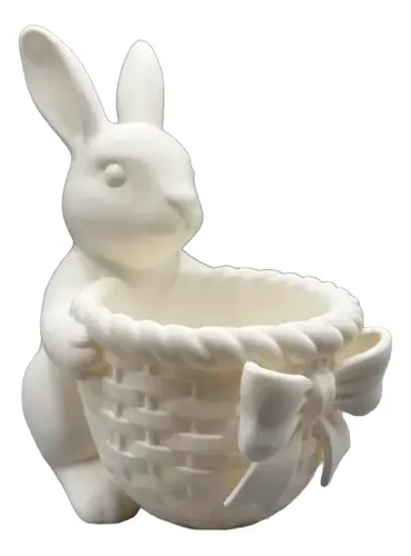 Figura Decorativa  Conejito De Pascua Con Cesta Con Lazo