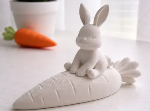 Escultura- Conejo De Pascua Tierno Sobre Zanahoria - Foto 3