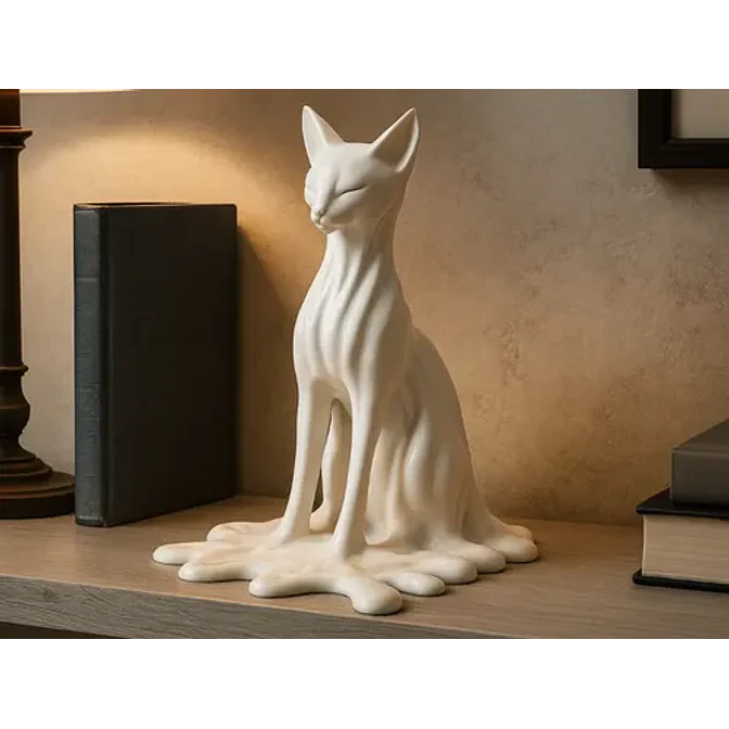 Escultura Gato Surrealista Derritiéndose 1