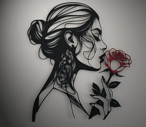 Decoración De Pared Mujer Y Rosa